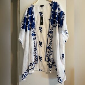 Tolani CoverUp Women One Size White Embroidered Kimono Light Cardigan Open Front